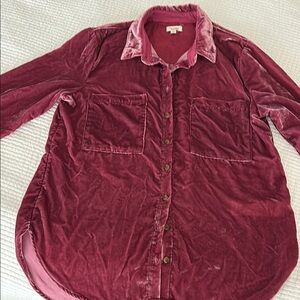 Pilcro Velvet Button-Up Shirt in Deep Red